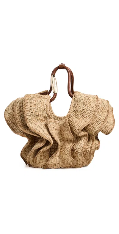 Zimmermann Goldentime Small Ruffle Tote Natural In Brown