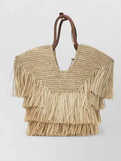 ZIMMERMANN GOLDENTIME STRAW HANDBAG FRINGE HANDLES STRAP