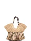 Zimmermann Goldentime Large Embellished Leather-trimmed Fringed Raffia Tote In Neutral