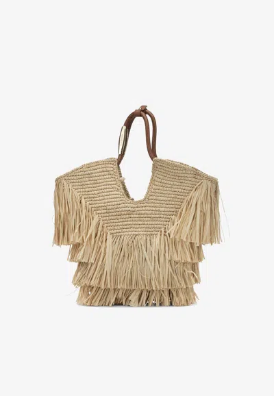 Zimmermann Goldentime Woven Raffia Handbag In Sand
