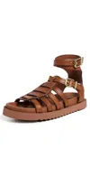 Zimmermann Goldie Gladiator Flats In Brown Leather In Pecan