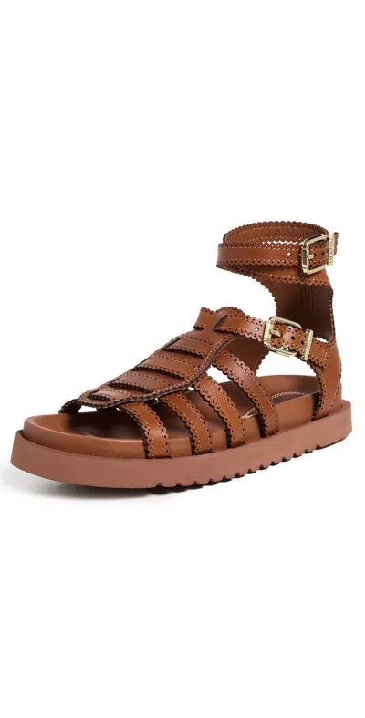 Zimmermann Goldie Leather Platform Sandals In Pecan
