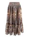 Zimmermann Womens Blue Cream Indienne Ascension Tiered Silk Midi Skirt Xs