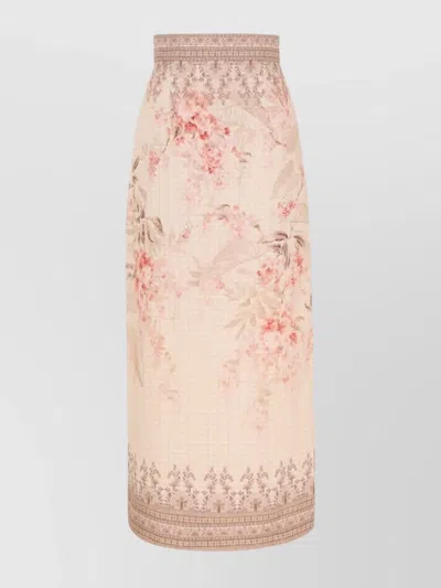 ZIMMERMANN GRAPHIC FLORAL LINEN PENCIL SKIRT