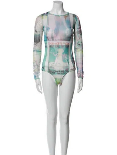 Pre-owned Zimmermann Graphic Print Crew Neck Bodysuit In Blue