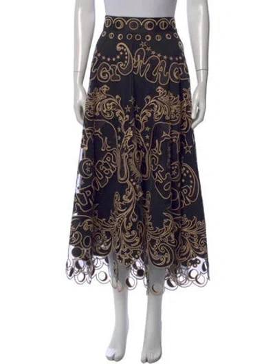 Pre-owned Zimmermann Graphic Print Long Skirt W/ Tags In Black