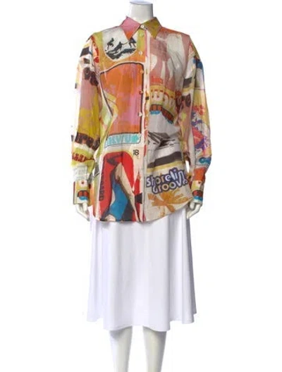 Pre-owned Zimmermann Graphic Print Long Sleeve Blouse In Neutral