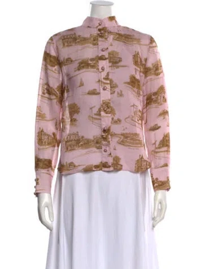 Pre-owned Zimmermann Graphic Print Long Sleeve Blouse In Pink