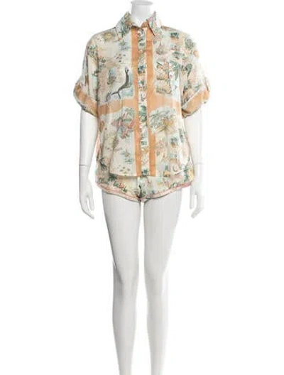 Pre-owned Zimmermann Graphic Print Short Set In Neutral