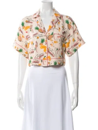 Pre-owned Zimmermann Graphic Print Short Sleeve Blouse In Blue