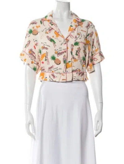 Pre-owned Zimmermann Graphic Print Short Sleeve Blouse In Pink