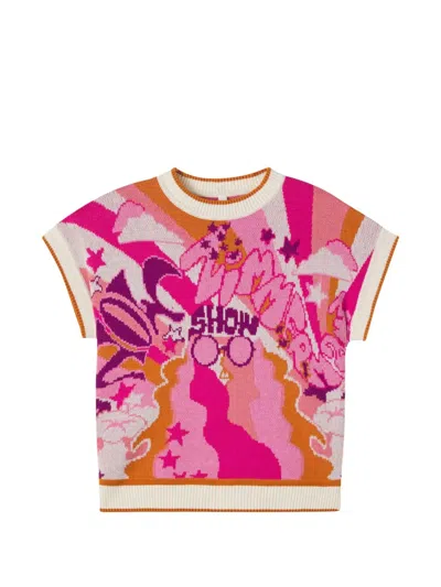 Zimmermann Kids' Graphic-intarsia Knitted Top In Pink