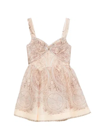 Zimmermann Graphic-print Flared Mini Dress In Pink