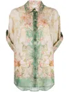 ZIMMERMANN GREEN AUGUST FLORAL-PRINT SILK SHIRT