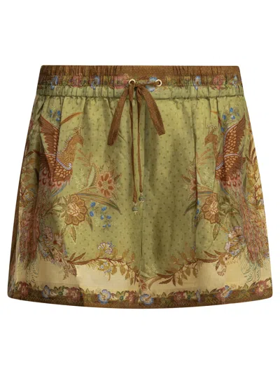 Zimmermann Green Cow Leather Bovine Suede Lace-up Shorts