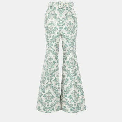 Pre-owned Zimmermann Green Jacquard Flared Trousers S (0) In Multicolor