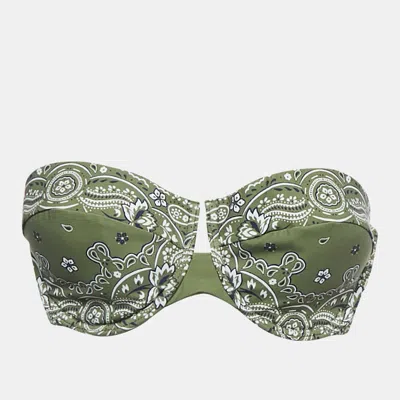 Zimmermann Green Paisley Print Underwired Bandeau Bikini Top