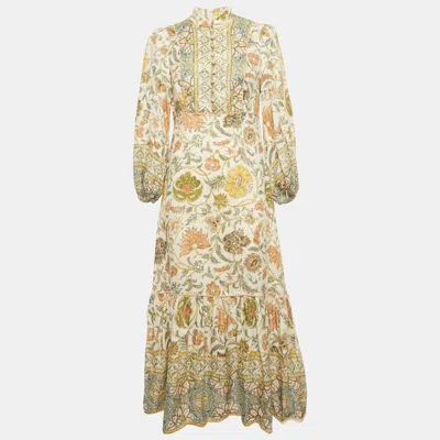Pre-owned Zimmermann Green Printed Linen Maxi Dress M In Multi