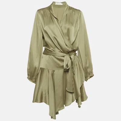 Pre-owned Zimmermann Green Silk Ruffle Mini Dress L