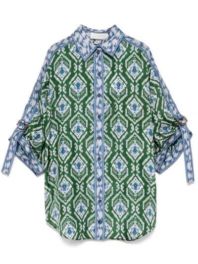 Zimmermann Wylie Silk Shirt Relaxed-fit Tie Sleeves In Green