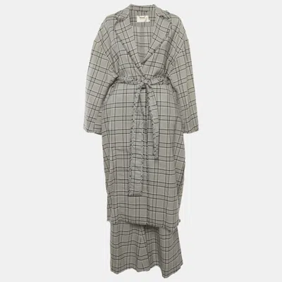 Pre-owned Zimmermann Grey Check Rife Wrap Trench Coat And Trousers Set S And M/l In Gray
