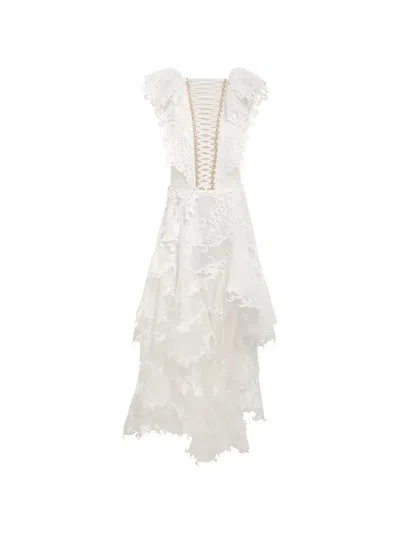 Zimmermann Guipure Lace Ruffled Maxi Dress In White