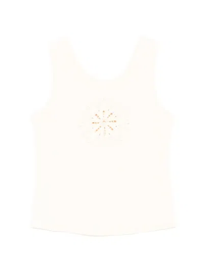Zimmermann Kids' Guipure-lace Ribbed-knit Top In Neutrals