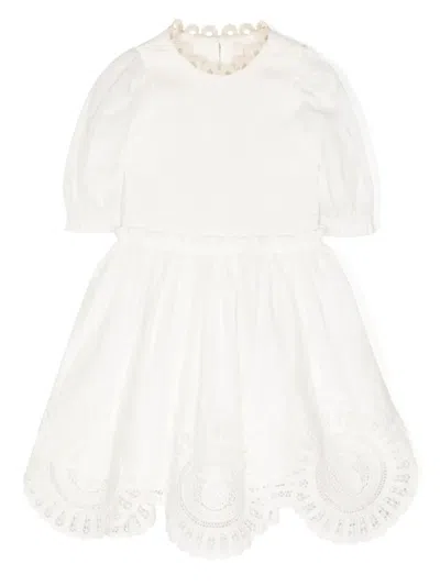 Zimmermann Kids' Halcyon Embroidered Midi Dress In White