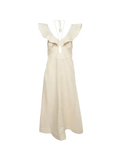 Pre-owned Zimmermann Halcyon Flutter Midi Dress In Neutrals