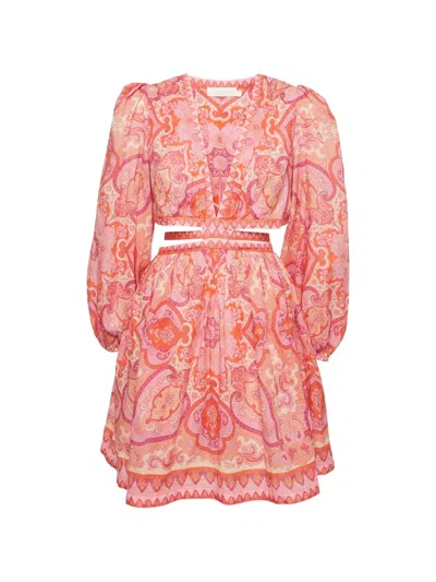Pre-owned Zimmermann Halcyon Paisley-print Mini Dress In Pink