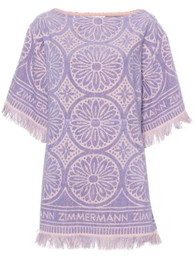 Zimmermann Halliday Linen Printed Mini Dress In Pink