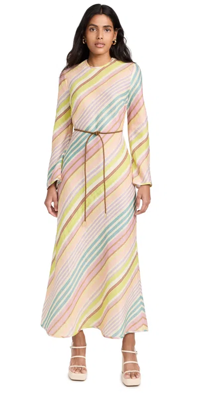 Zimmermann Halliday Belted Striped Linen Maxi Dress In Multi Stripe