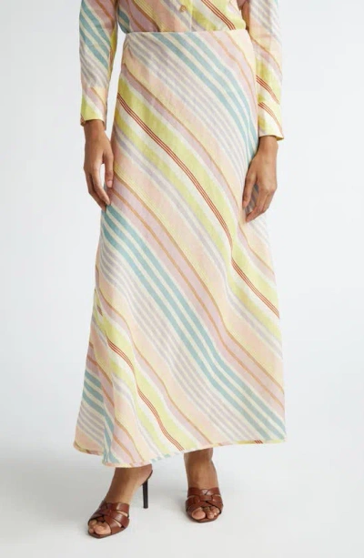 Zimmermann Halliday Bias Stripe Linen Maxi Skirt In Multi Stripe