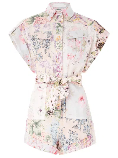 Zimmermann Halliday Floral-print Playsuit In Neutrals