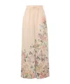 Zimmermann Halliday Floral-print Linen Wide-leg Pants In Nude