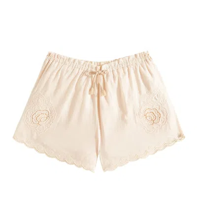 Zimmermann Kids' Halliday Embroidered Cotton Shorts In White