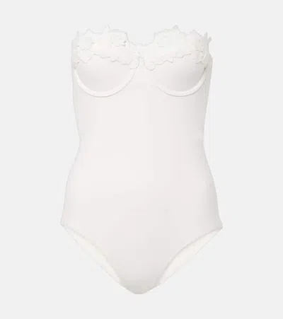 Zimmermann Halliday Floral-appliqué Swimsuit In White