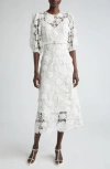 ZIMMERMANN HALLIDAY FLORAL BELTED LACE MIDI DRESS