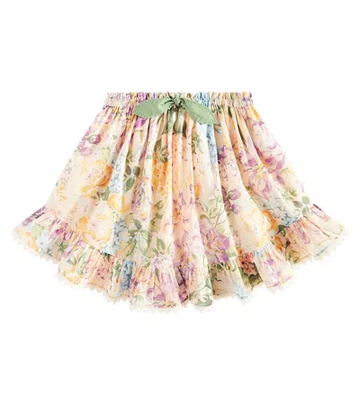 Zimmermann Kids' Halliday Floral Cotton Skirt In Multi Watercolour Floral