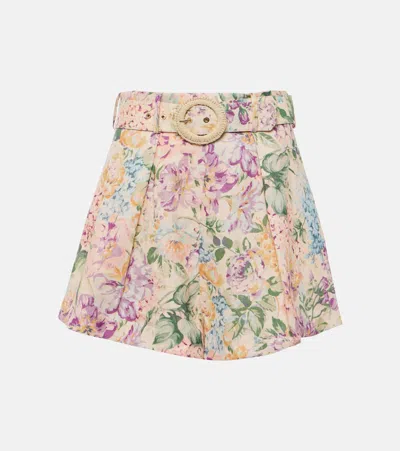 Zimmermann Halliday Linen Tuck Shorts In Multi Flower