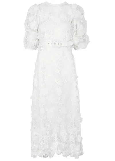 Zimmermann Halliday Floral Lace Midi Dress In Ivory
