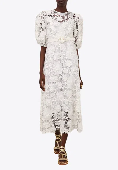 ZIMMERMANN HALLIDAY FLORAL LACE MIDI DRESS