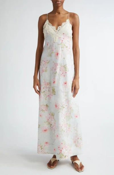 Zimmermann Halliday Floral Lace Trim Cotton Slipdress In Spliced