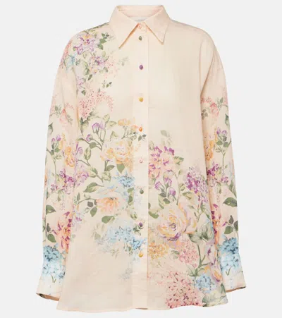 Zimmermann Halliday Relaxed Shirt Cream Watercolour Floral In Neutrals