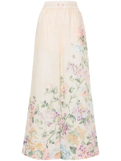 Zimmermann Halliday Floral Palazzo Trousers In Brown