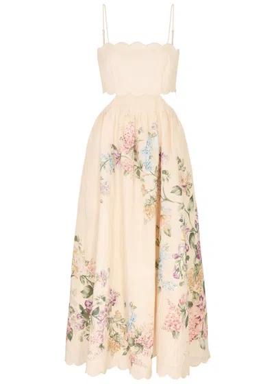 Zimmermann Halliday Floral-print Linen Midi Dress In Multi Floral