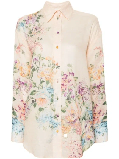 Zimmermann Halliday Floral-print Shirt In Cream Watercolour Floral