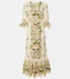 ZIMMERMANN HALLIDAY FLORAL RUFFLED LINEN MAXI DRESS