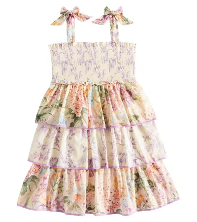 Zimmermann Kids' Halliday Floral Tiered Cotton Dress In Multi