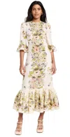 Zimmermann Halliday Frill Sleeve Dress Cream Multi Floral In Cream Multi Floral